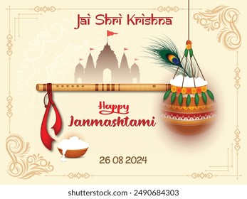 Happy janmashtami festival celebration avatar, banner, bansuri, beautiful, bhagavan, birth, birthday, born, card, celebration, cream, culture, dahi, design, divine, editable, elegant, feather, festiva