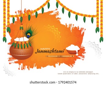 Happy Janmashtami festival greeting background design vector