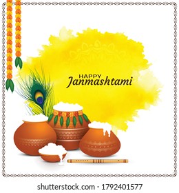 Happy Janmashtami festival greeting background design vector
