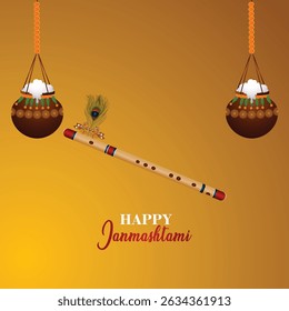 Happy Janmashtami Festival Greeting Card with dahi handi