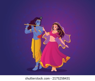 Happy Janmashtami festival holiday - Lord Krishna playing bansuri  with Radha
