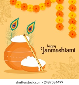 happy janmashtami festival illustration in flat style design