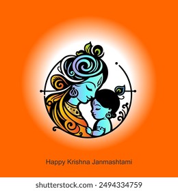 Happy Janmashtami festival of India with llustration of Lord Krishna and dahi handi competition with text in Hindi meaning 'Krishan Janmashtami