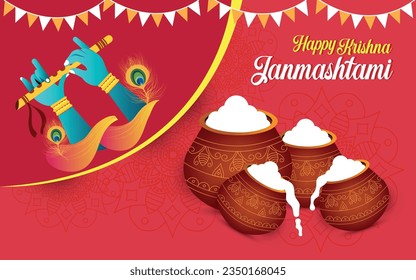 Happy janmashtami festival of india lord krishna playing bansuri background