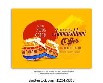 Happy Janmashtami festival of India with text, illustration of Lord Krishna 