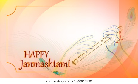 Happy Janmashtami festival of India with text, illustration of Lord Krishna playing a wooden pipe