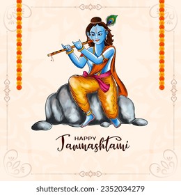 Happy janmashtami festival Indian religious background vector