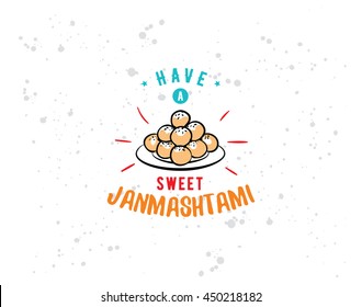 Happy Janmashtami festival typographic vector design. Isolated. Usable as background, banner, greeting card, t-shirt, print. Indian holiday.