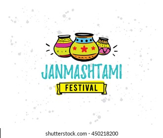Happy Janmashtami festival typographic vector design. Isolated. Usable as background, banner, greeting card, t-shirt, print. Indian holiday.