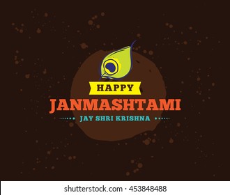Happy Janmashtami festival typographic vector design. Isolated. Usable as background, banner, greeting card, t-shirt, print. Indian holiday.