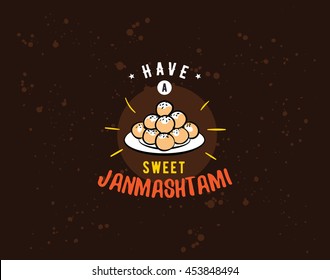 Happy Janmashtami festival typographic vector design. Isolated. Usable as background, banner, greeting card, t-shirt, print. Indian holiday.