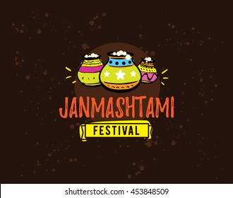 Happy Janmashtami festival typographic vector design. Isolated. Usable as background, banner, greeting card, t-shirt, print. Indian holiday.