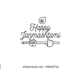 Happy Janmashtami festival typographic vector design. Isolated. Usable as background, banner, greeting card, t-shirt, print. Indian holiday.