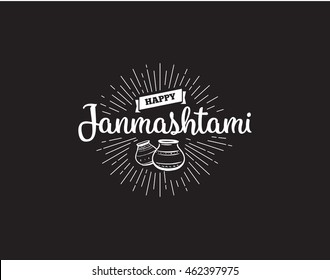 Happy Janmashtami festival typographic vector design. Isolated. Usable as background, banner, greeting card, t-shirt, print. Indian holiday.