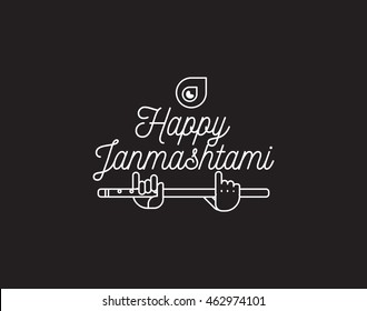 Happy Janmashtami festival typographic vector design. Isolated. Usable as background, banner, greeting card, t-shirt, print. Indian holiday.