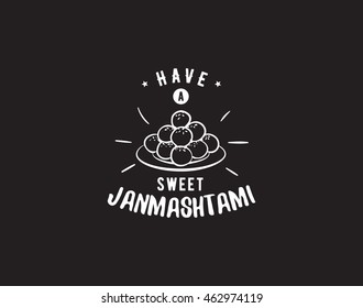 Happy Janmashtami festival typographic vector design. Isolated. Usable as background, banner, greeting card, t-shirt, print. Indian holiday.
