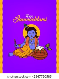 Happy Janmashtami festival vector lord Krishna vector illustration with festival background, banner, digital post, poster, and card design