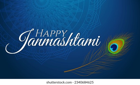 happy janmashtami greeting design with peacock feathers vector illustration suitable for  krishna janmashtami day moment