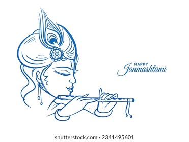 Happy janmashtami greetings with lord krishna sketch card design