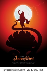 happy Janmashtami, a Hindu festival celebrated of lord Krishna night, English calligraphy. vector illustration design	