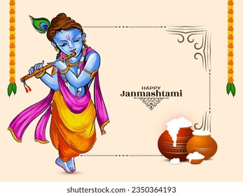 Happy janmashtami Hindu Indian festival greeting background vector