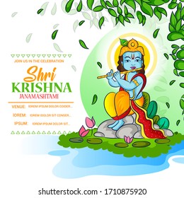  Happy Janmashtami illustration of Lord Krishna playing bansuri (flute) 