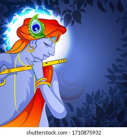  Happy Janmashtami illustration of Lord Krishna playing bansuri (flute) 