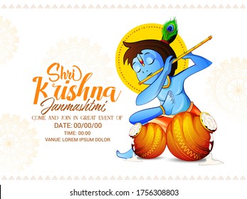 Happy Janmashtami ,illustration of Lord Krishna playing bansuri 