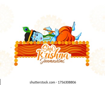 Happy Janmashtami ,illustration of Lord Krishna playing bansuri 