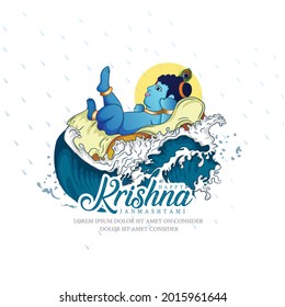 Happy Janmashtami, illustration of Lord Krishna playing bansuri (flute) and dahi handi competition with 