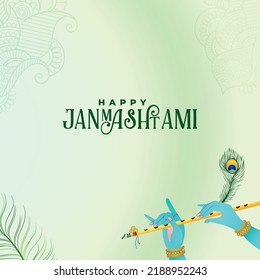 Happy Janmashtami, illustration of Lord Krishna hand playing bansuri (flute)
