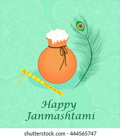 Happy janmashtami, Indian feast of the birth of Krishna. Greeting card janmashtami. Invitation janmashtami. Vector illustration.