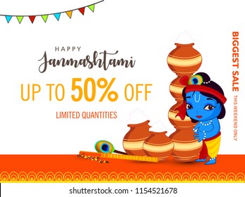 Happy Janmashtami. Indian festival Dahi handi on Janmashtami, celebrating birth of Krishna. Abstract background,
Template for creative flyer, banner, greeting cards Vector illustration
