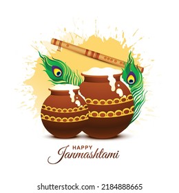 Happy janmashtami indian festival dahi handi celebration background