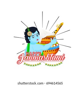 Happy Janmashtami. Indian festival. Dahi handi on Janmashtami, celebrating birth of Krishna.  Template for creative flyer, banner, greeting cards Vector illustration