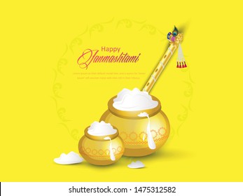 Happy Janmashtami India's big festival with text ,illustration of Lord Krishna , vector janmashtami.
