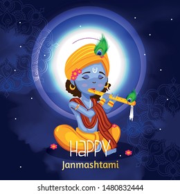 Happy Janmashtami India's big festival with text ,illustration of Lord Krishna , vector janmashtami.