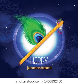 Happy Janmashtami India's big festival with text ,illustration of Lord Krishna , vector janmashtami.