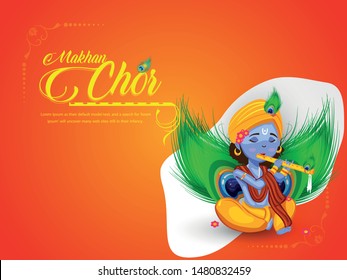 Happy Janmashtami India's big festival with text ,illustration of Lord Krishna , vector janmashtami.