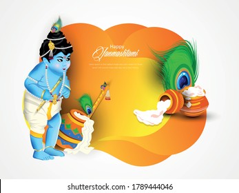 Happy Janmashtami India's big festival with text ,illustration of Lord Krishna , vector janmashtami.