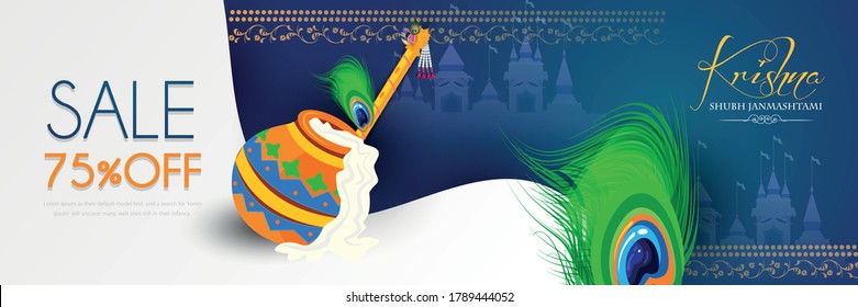 Happy Janmashtami India's big festival with text ,illustration of Lord Krishna , vector janmashtami.