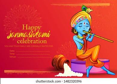 Happy janmashtami,  invitation card, template,