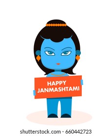 Happy Janmashtami Krishna flat vector illustration