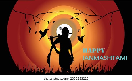 Happy Janmashtami Krishna Janmashtami vector Krishna painting