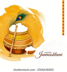 Happy Janmashtami lord Krishna birthday Indian festival celebration background vector