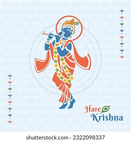 Happy Janmashtami, Lord Krishna playing Flute Vector Design Floral