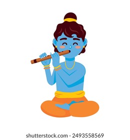 happy janmashtami lord krishna playing flute isolated