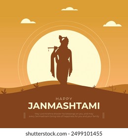 Happy Janmashtami Post and Greeting Card. Birthday of Lord Krishna Celebration and Creative Poster Vector Illustration