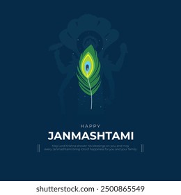 Happy Janmashtami Post and Greeting Card. Birthday of Lord Krishna Celebration and Creative Poster Vector Illustration