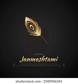 Feliz Janmashtami Post y tarjeta de felicitación. Lujo y Oro Krishna Janmashtami Celebración y Mínimo Poster Ilustración vectorial	